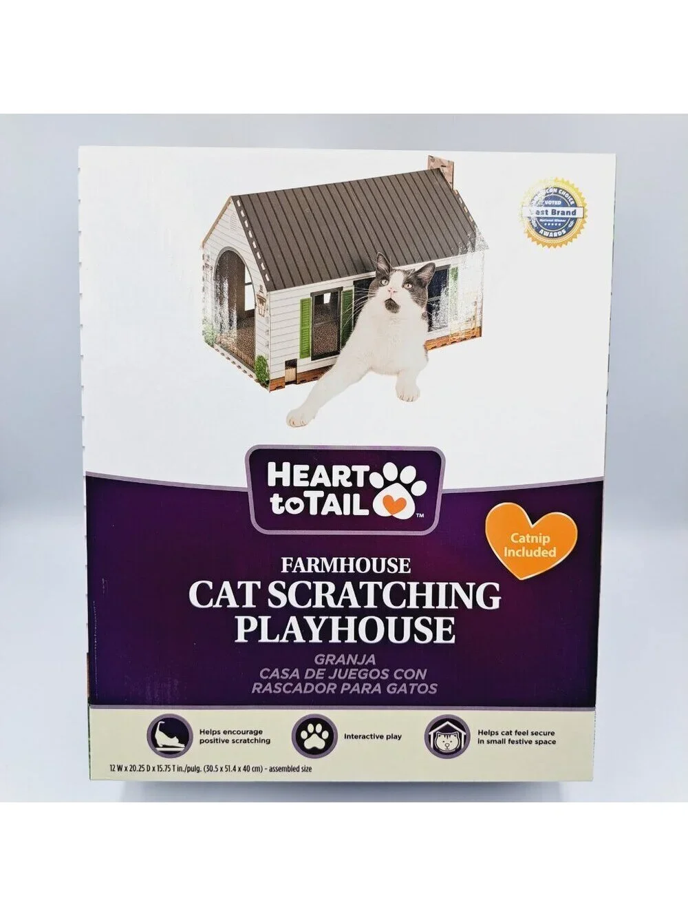 Farmhouse White House Cat or Small Animal House with Cardboard Scratching Boards